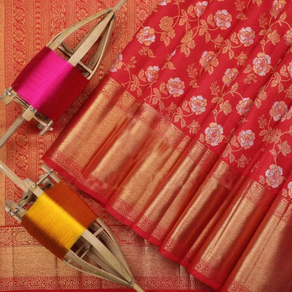 Red_Embellished_Banarasi_Jacquard_Saree_(Red)